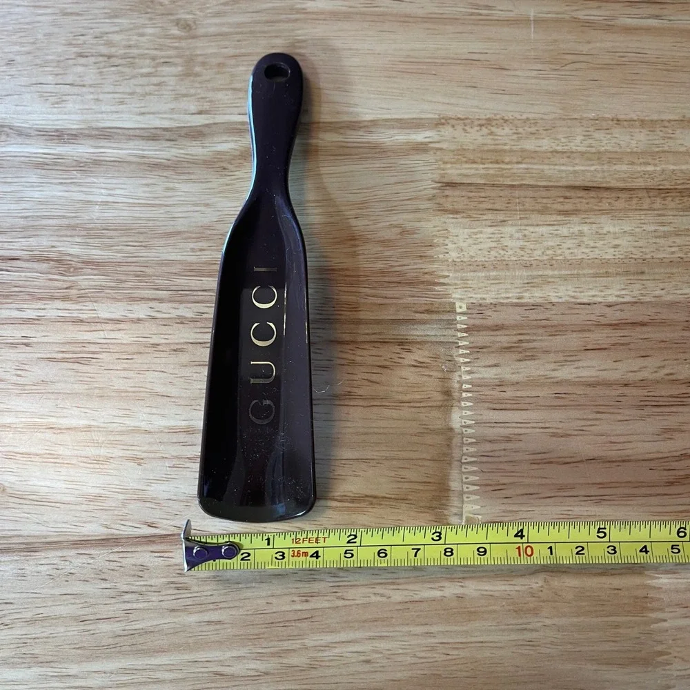 Gucci Dark Brown Resin Travel Shoe Horn Gold Logo Italian Designer Accessory